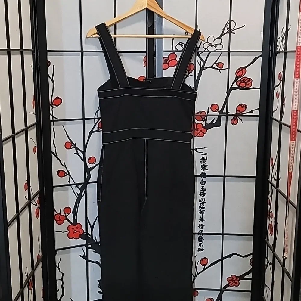 REFORMATION Black White Square Amory Top Stitching Overalls